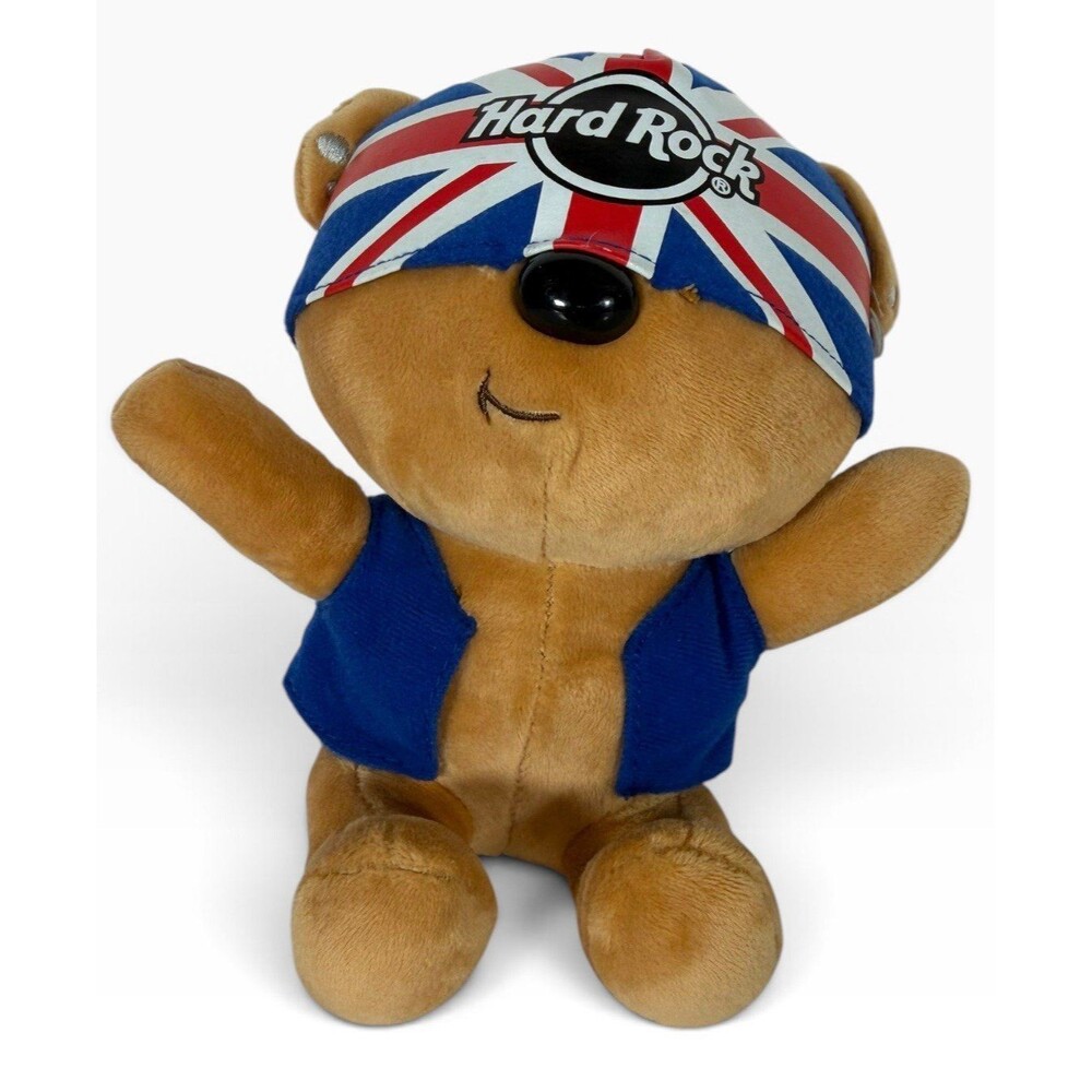 Hard Rock London Bear Plush Stuffed Animal Union Jack British Flag Bandana Brown